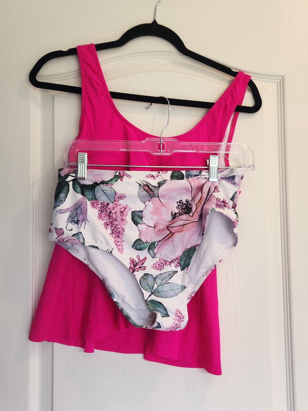 Women's Hot Pink Tankini with Floral High-Waist Bottom M BNWT